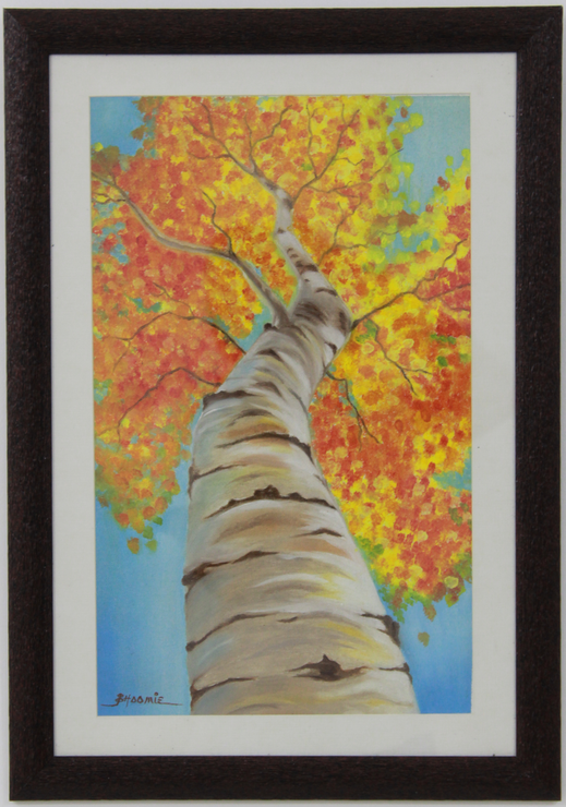 3D golden yellow birch tree handpainted painting,Abstract 3D Golden yellow Birch Tree Handpainted Painting,ART_1461_14240,Artist : Bhoomi Patel,Oil