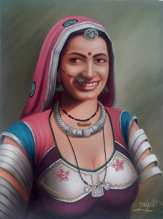 rajasthani, lady,Rajasthani Lady,ART_1090_14415,Artist : Mohan Verma,Oil