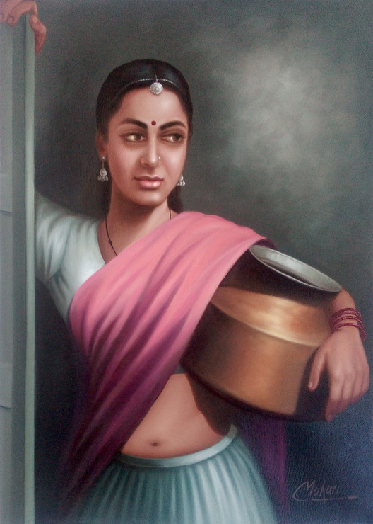 Rajasthani Lady (ART_1090_14414) - Handpainted Art Painting - 17in X 23in