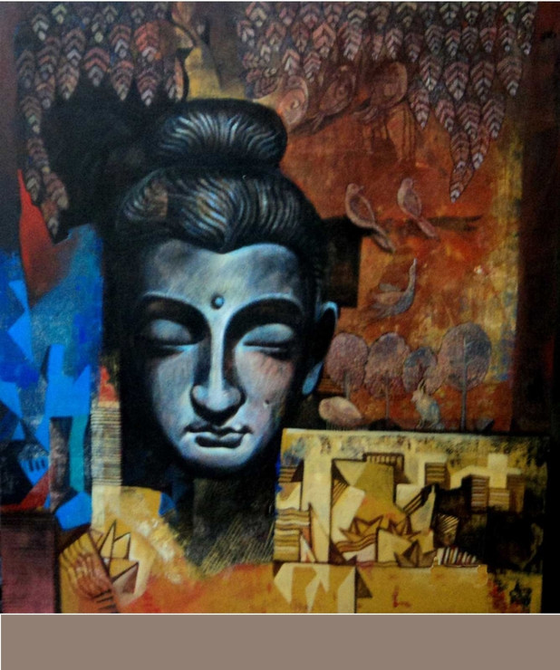 ,Buddha  III,ART_836_5420,Artist : Debkumar Bhattacharyya (Seller),Acrylic