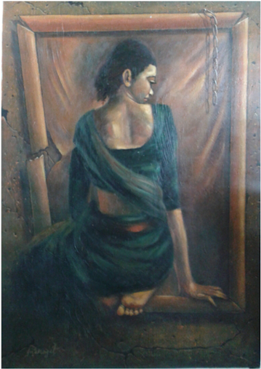 ,Sitting Lady,ART_836_14309,Artist : Debkumar Bhattacharyya (Seller),Acrylic