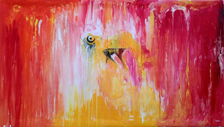 hawk, painting, image, human, bird, wild, yellow, brown ,Save Me I,ART_1734_14628,Artist : Suraj Prajapati,Acrylic