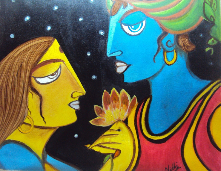 krishna expression,Krishna Expressing Love,ART_1552_14677,Artist : Nidhi Jain,Oil