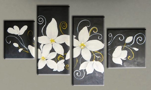 White Lilies - 55in X 28in (Details Inside),RTCS_64_5528,Oil Colors,Canvas,Multipiece,White Flowers,White Lillies,Community Artists Group,Museum Quality - 100% Handpainted
