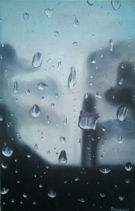 raindrops, black dark shade painting, abstract art,Raindrops,ART_199_6717,Artist : Yacinta Fernandes,Oil