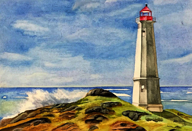 The solitary lighthouse (ART_1877_15177) - Handpainted Art Painting - 12in X 9in