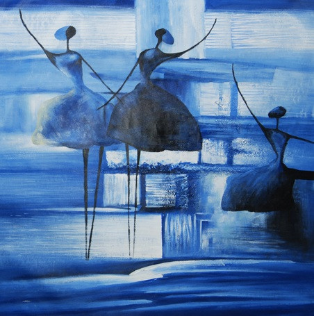 BlueLadies - 32in X 32in,FIZ019ABR_3232,Blue, Violet, Mauve,80X80,Modern Art Art Canvas Painting
