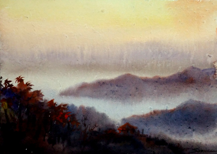 mountian,landscape,watercolor,paper,evening,nature,Himalaya,Evening Mountain Himalaya,ART_1232_15753,Artist : SAMIRAN SARKAR,Water Colors
