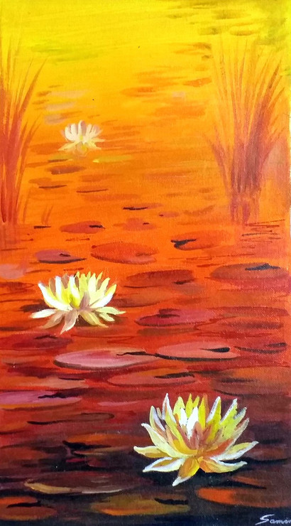 floral,f,Beauty of Sunset Pond & Lotus,ART_1232_15720,Artist : SAMIRAN SARKAR,Acrylic