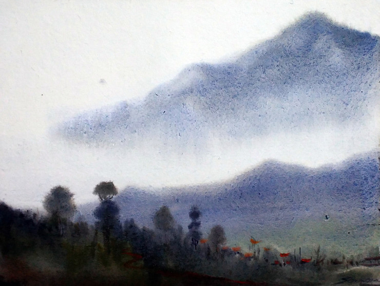 watercolor,landscape,mountain,Himalaya,paper,Mystery Himalaya,ART_1232_15795,Artist : SAMIRAN SARKAR,Water Colors