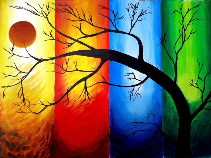 Nature, Peace, Sunset, Tree, Rhythm, Autumn,Rhythm of Colors,ART_1926_15860,Artist : Renuka Bhandarkar,Acrylic