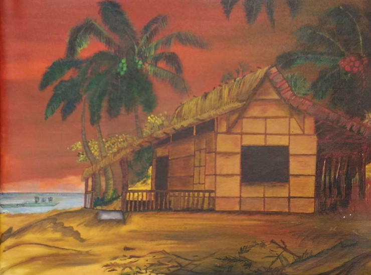 Cottage, Hut, Sunset, Sea, Coast, Evening,Cottage by the sea,ART_1932_15926,Artist : BHARTI JAIN,Acrylic