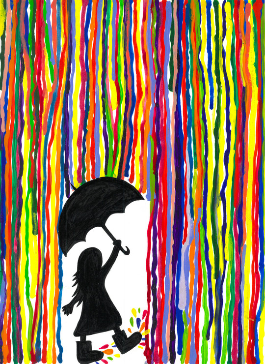 RAIN,UMBRELLA,RAINY DAY,JOY,ENJOYMENT,MULTICOLOR,RAINFALL,COLORS,SPLASH OF COLORS,ART_1926_15980,Artist : Renuka Bhandarkar,Acrylic