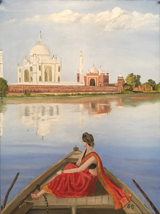 Taj Mahal, Lady, Woman,Taj Mahal,ART_168_16057,Artist : Subhash Gijare,Oil