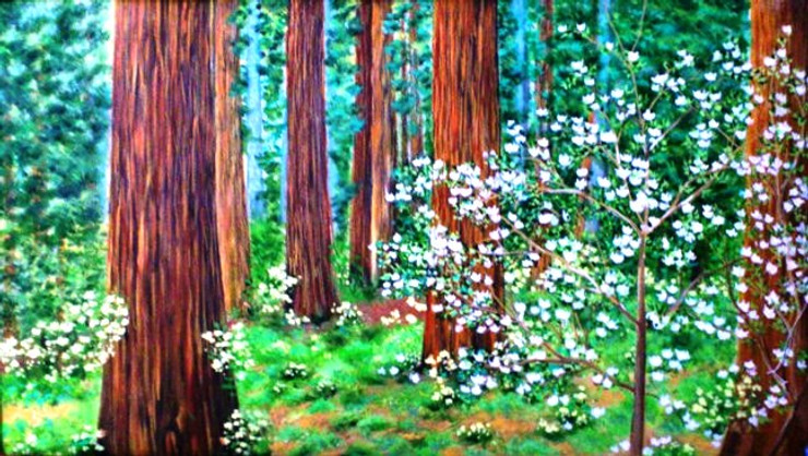 Forest Land - 32in X 18in,ART_PDBI11_3218,Flower,Floral,Green,Oil Colors,Canvas,Artist P.K Bedi,Museum Quality,Forestry,Wild life - 100% Handpainted - Buy Online Painting in India.