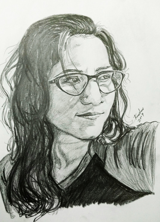 Portrait, Glasses, Girl, Beauty,Girl with glasses,ART_2016_16395,Artist : Koustuv Chakraborty,Pencil