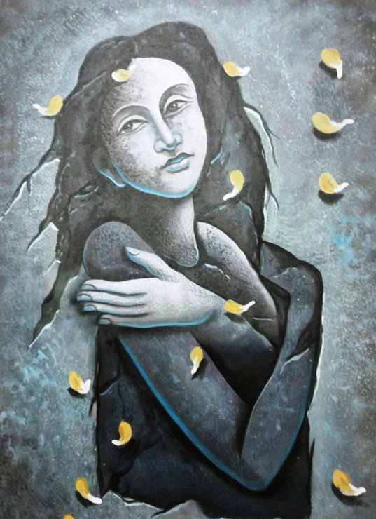 ,lady with Petals,ART_1229_2223,Artist : Pallavi Jain,Acrylic