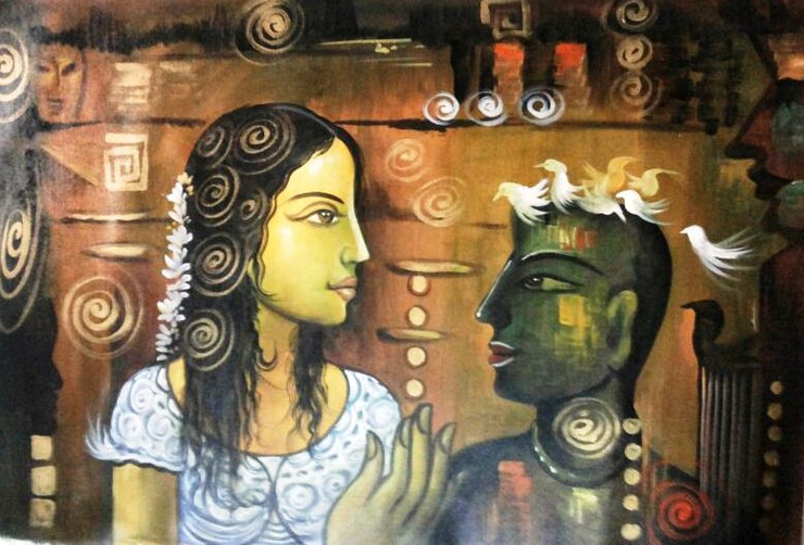 ,Lady with Monk 02,ART_1229_1427,Artist : Pallavi Jain,Acrylic