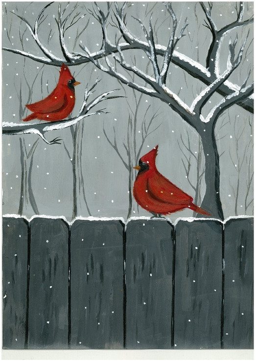 Cardinal, Birds,snow,Cardinal Birds,ART_1993_16445,Artist : Vani Venna,Acrylic