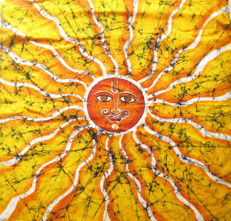 Suryanarayana - 37in X 36in,ART_AALD2_3736,Fabric Colors,Surya, Sun,Sunlight,Cloth in Instant Batik ,Museum Quality - 100% Handpainted,Artist - Asmita Lad