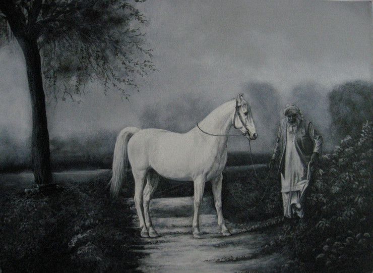 horse, trainer, ajit, singh, punjab, swaraj, famous, relationship, love,The Horse Trainer,ART_2078_16784,Artist : Yashowar Verma,Oil