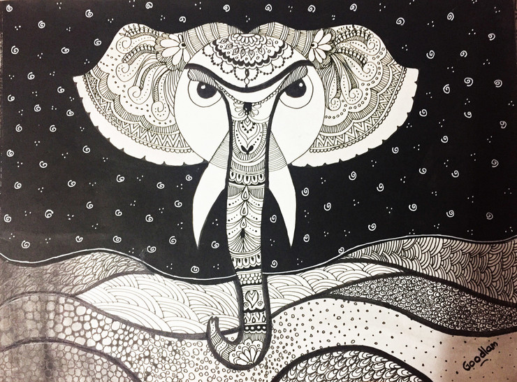 elephant, doodle, modern,,The elephant glory,ART_2051_16908,Artist : Goodlam Chopda,Mixed Media