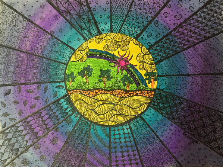 doodle, pen and ink, zentangles,,Sunshine,ART_2051_16602,Artist : Goodlam Chopda,Ink