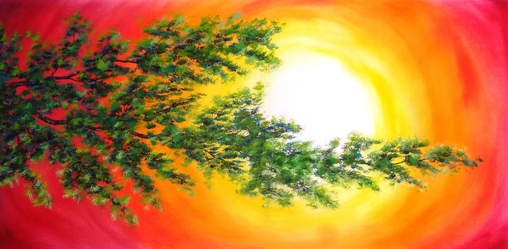 Tree, Nature, Forest, Oil, Sunrise , Sunset,A Branch of Hope (SA109),ART_1995_16740,Artist : Sijo Joseph,Oil