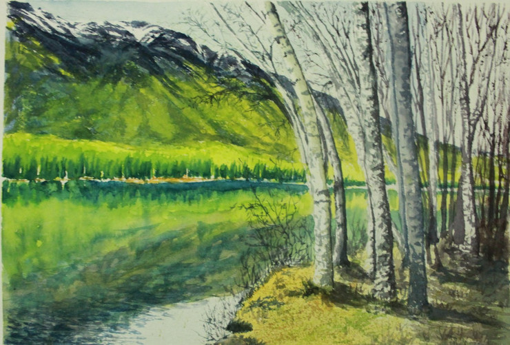 Mountains, Peace, Tranquility, reflections, mirror,Mirror,ART_2154_17347,Artist : Shridhana Pillai,Water Colors