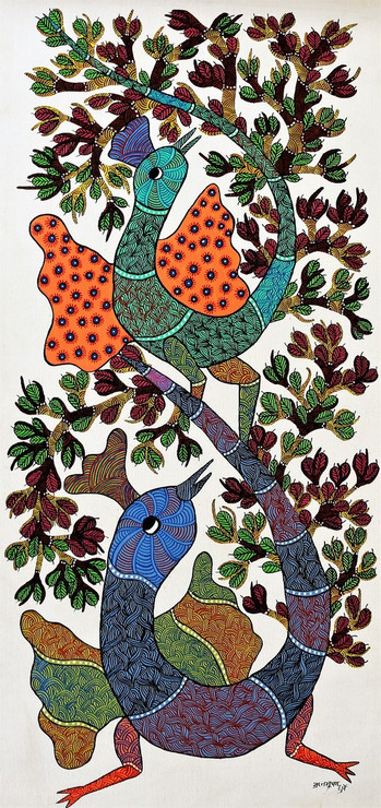 Gond paintings, Tribal Painting, Art Painting, Gond Artist Handpainted, Original gond Art painting,Gond Tribal Art Painting,ART_2114_17360,Artist : Tribal Valley Digital Shopping,Acrylic