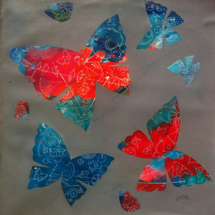 My butterflies ii (ART_805_17553) - Handpainted Art Painting - 18in X 18in