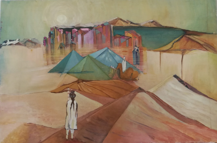 Desert (ART_2204_17548) - Handpainted Art Painting - 36in X 24in