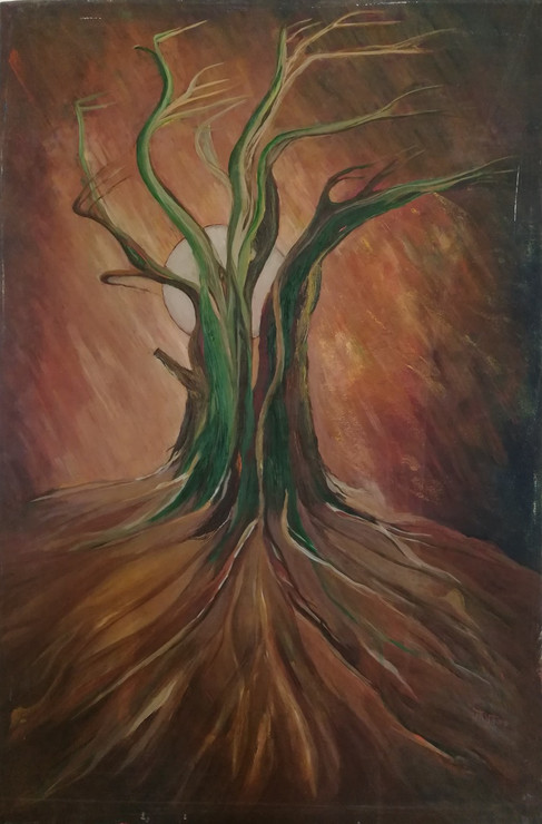 Tree, Dark, Rain, Fire,Rainfire,ART_2204_17538,Artist : Beni Bahal,Oil