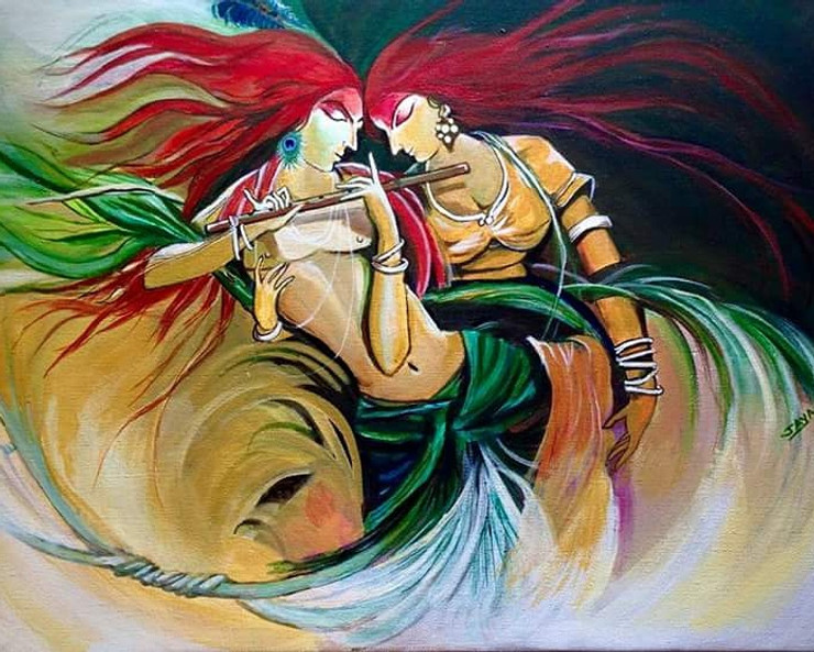 Radha Krishna dance,Dance of ecstasy,ART_2132_17237,Artist : Jayalakshmi Naik,Acrylic