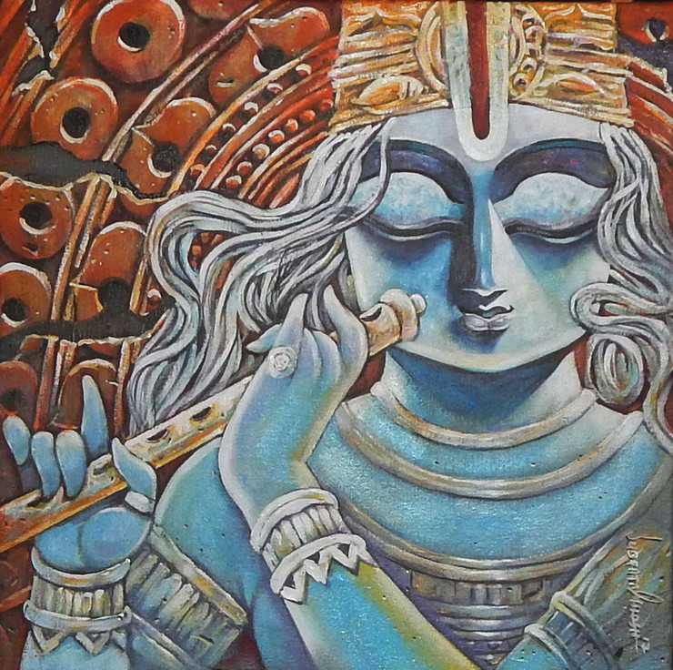 Krishna, Radha, Radhakrishna, Love, Romance, Gopal, Manohora,,TIRUPATI,ART_1469_17867,Artist : Subrata Ghosh,Acrylic