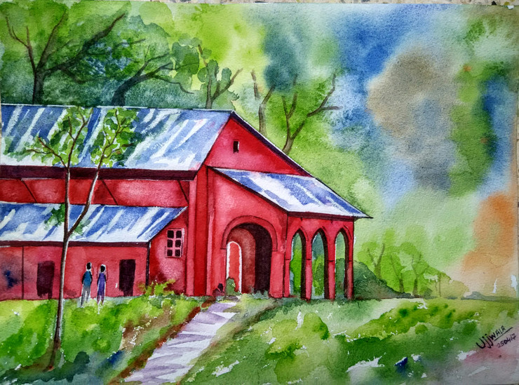 Panchgani Church (ART_1243_17918) - Handpainted Art Painting - 14in X 10in