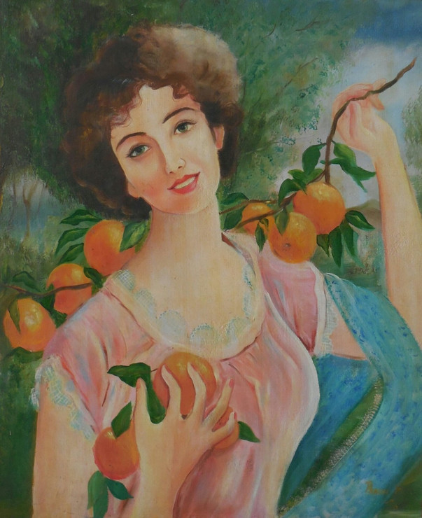 Girl, oranges,Beautiful maiden,ART_1512_18329,Artist : Prachi Diwania,Oil