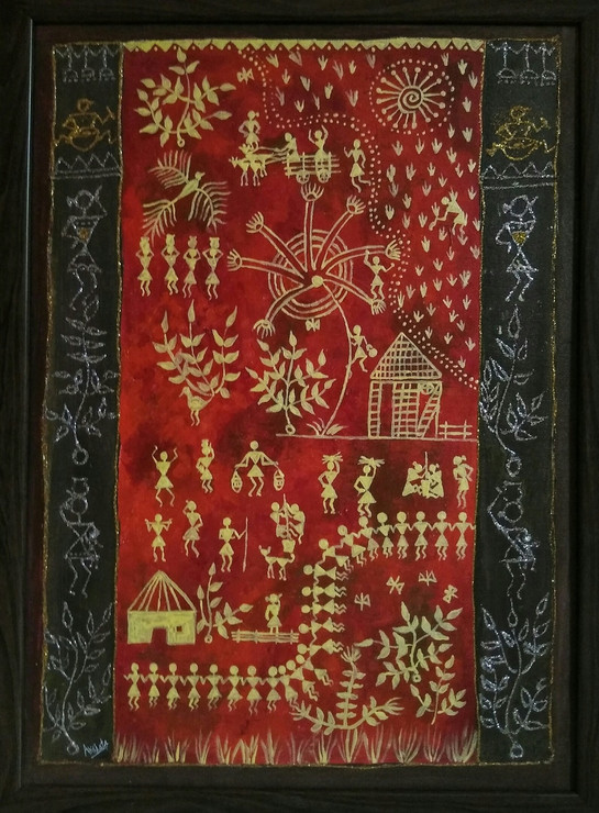 warli daily life,Warli Art,ART_1329_13535,Artist : Akshata Indore,Mixed Media