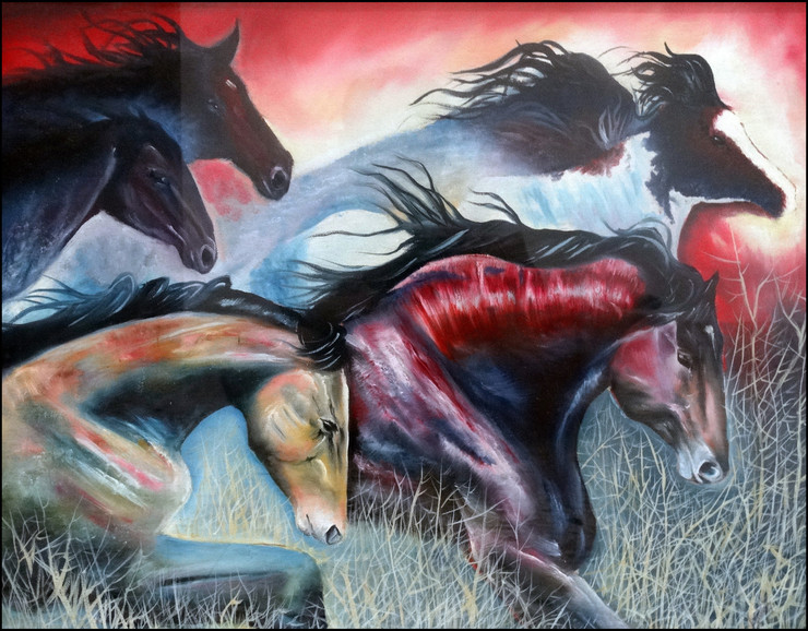 horses,against the wind,ART_2580_18975,Artist : Ankita Goenka,Oil