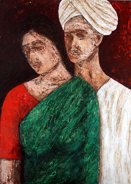 COUPLE - 1 (ART_2529_19058) - Handpainted Art Painting - 18in X 24in
