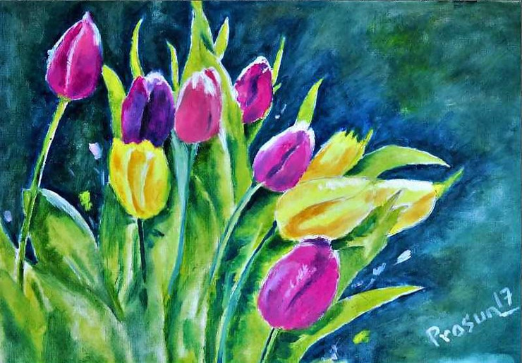 Tulips, flowers, floral,Tulips,ART_2629_19223,Artist : PRASUN ROY CHOUDHURY,Oil