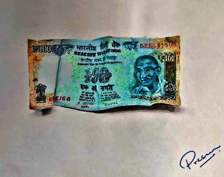 currency, note, money, cash,100 Rupee Note,ART_2629_19229,Artist : PRASUN ROY CHOUDHURY,Acrylic