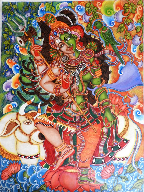 Kerala Mural painting,Kerala Mural Ardhanareshwara,ART_2662_19347,Artist : Devi J,Acrylic