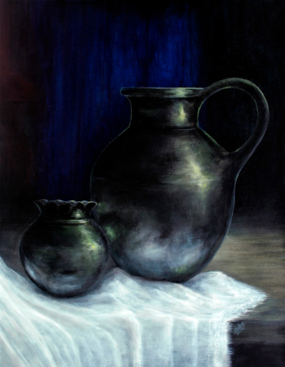 pot, antique, steel, metal, water, drink, drinks, wine, sharing, metallic, ,The Jars,ART_464_19663,Artist : Seby Augustine,Acrylic
