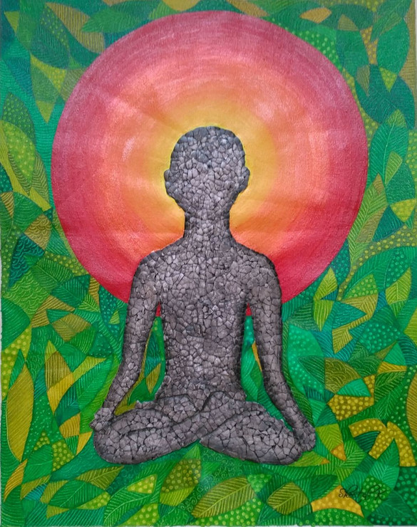 Human Drawing, person meditating, yoga painting,Human Drawing,ART_1435_15400,Artist : Sheetal Kshatriya,Acrylic