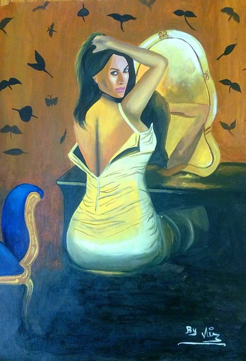 Erotic, style, fashion, mirror, love,Making up for you,ART_398_14436,Artist : Vijay Pratap,Acrylic