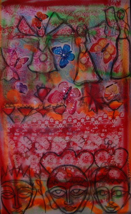 figures,butterflies abstract,FACES,ART_2860_20063,Artist : Chandana Khan,Mixed Media