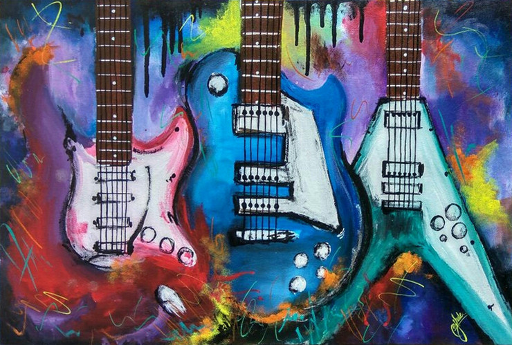 GUITAR PAINTING,Three Guitar painting,ART_2979_20481,Artist : MONALI GHULE,Acrylic