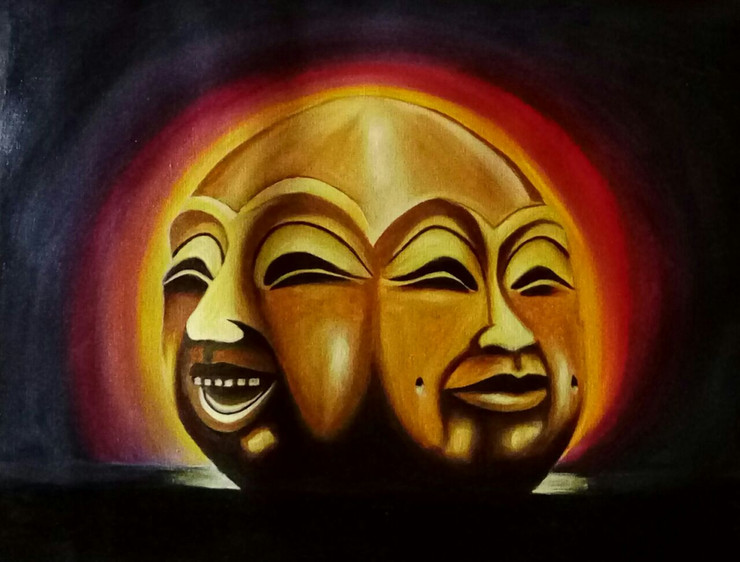 Buddha, peace, laughing, expression,Twin faces of Buddha,ART_1533_20676,Artist : Dimple Kapoor,Oil