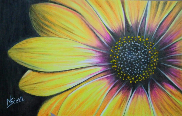 Sunflower painting,Sunflower,ART_2819_20717,Artist : Nagendra Singh,Pastels